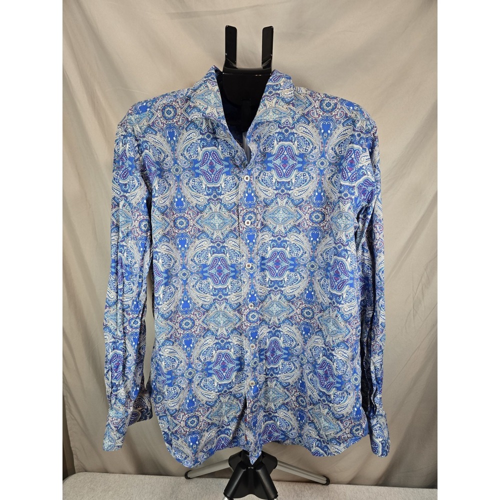 Robert Graham Shirt Size 2XL Paisley Print Blue White Sport  100% Cotton‎